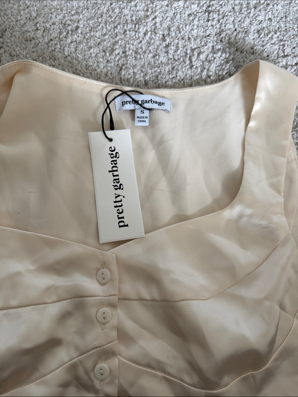 PrettyGarbage Cream Satin Button Front - Picture 3 of 3